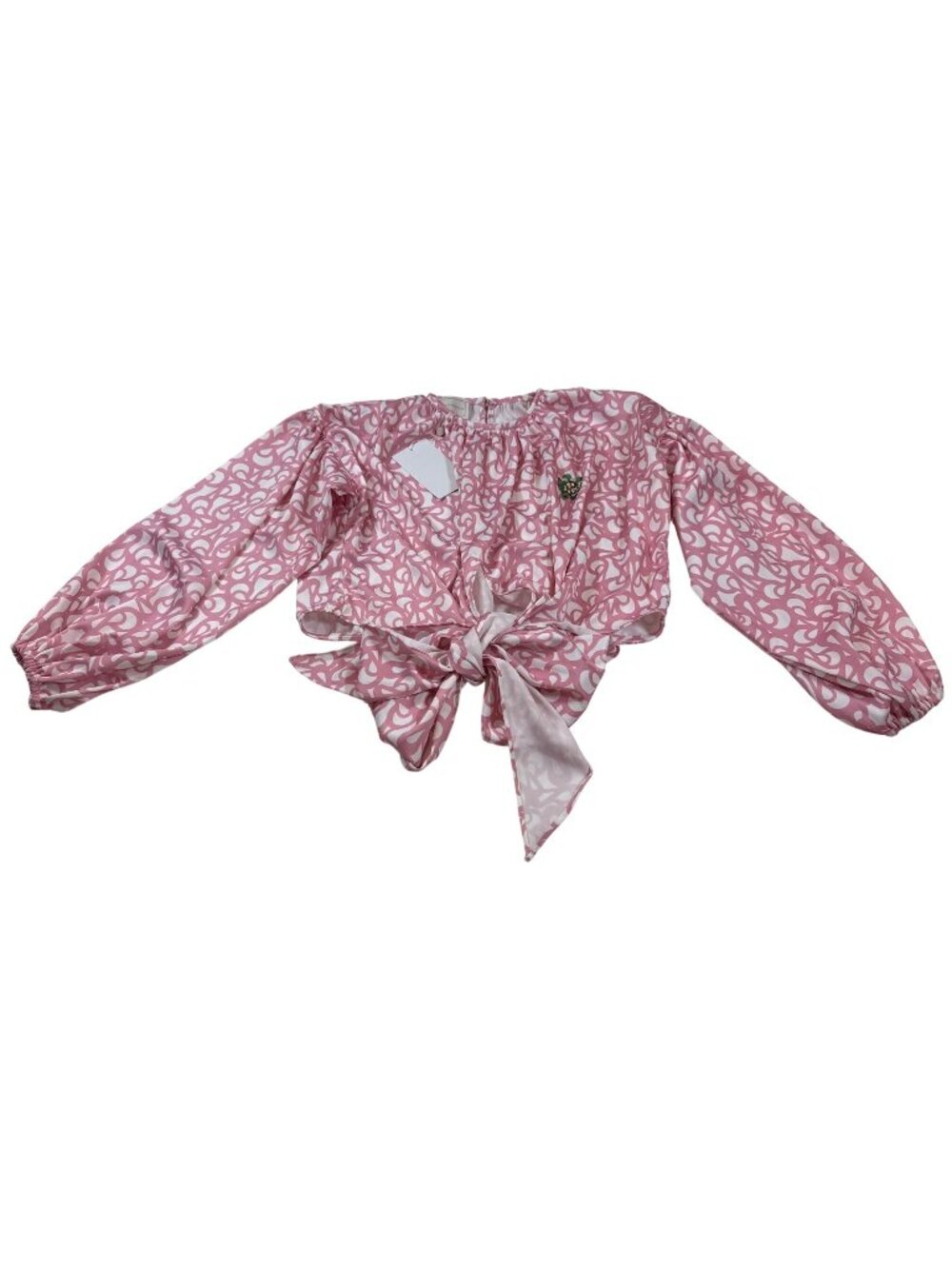 NWT Pamela Stevenson Pink/White Patterned Long Sleeve Bow Tie Blouse (FF1002)